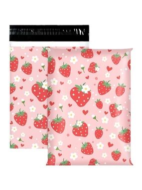 100 Polymailers 10” x 13”Strawberry Print Pink Mailer Bag Cute Strawberry Hearts
